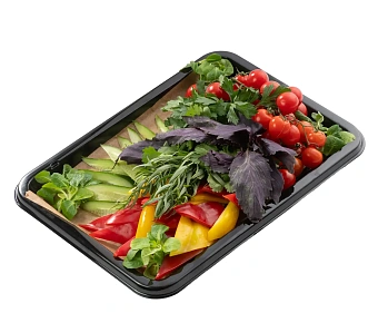 Овощное Плато (томаты черри на ветке, сладкий перец, огурец свежий, бакинская зелень(базилик красный, эстрагон, кинза, мята)